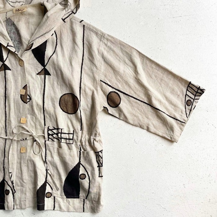 Linen×VISCOSE Fish Pattern Hooded Jacket | Vintage.City Vintage Shops, Vintage Fashion Trends