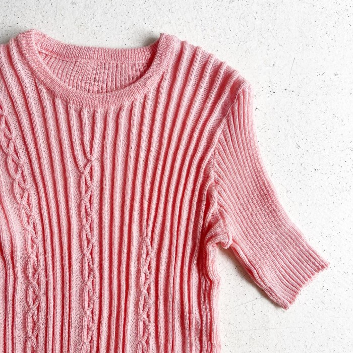 1970s S/S Pink Cable knit tops | Vintage.City 빈티지숍, 빈티지 코디 정보