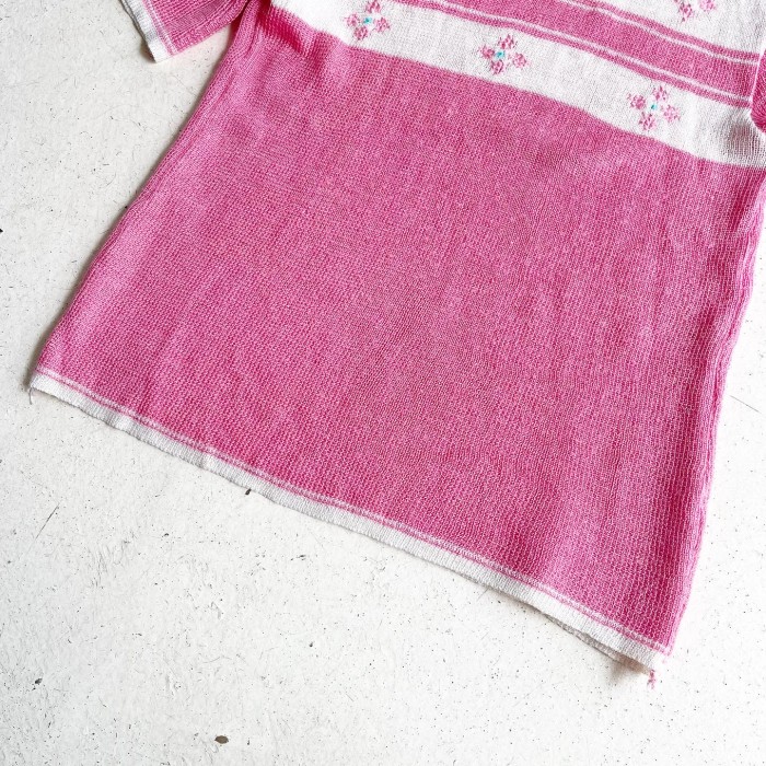 1970s S/S Pink Border Design Knit Tops | Vintage.City 古着屋、古着コーデ情報を発信