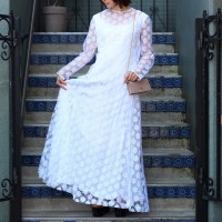 EU VINTAGE FLOWER LACE EMBROIDERY DRESS ONE PIECE/ヨーロッパ古着花柄レース刺繍ドレスワンピース | Vintage.City ヴィンテージ 古着