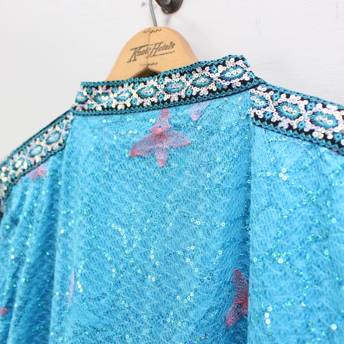 *SPECIAL ITEM* USA VINTAGE SPANGLE SEE THROUGH DESIGN EMBROIDERY LONG ONE PIECE/アメリカ古着スパンコールシースルーデザイン刺繍ロングワンピース | Vintage.City 古着屋、古着コーデ情報を発信