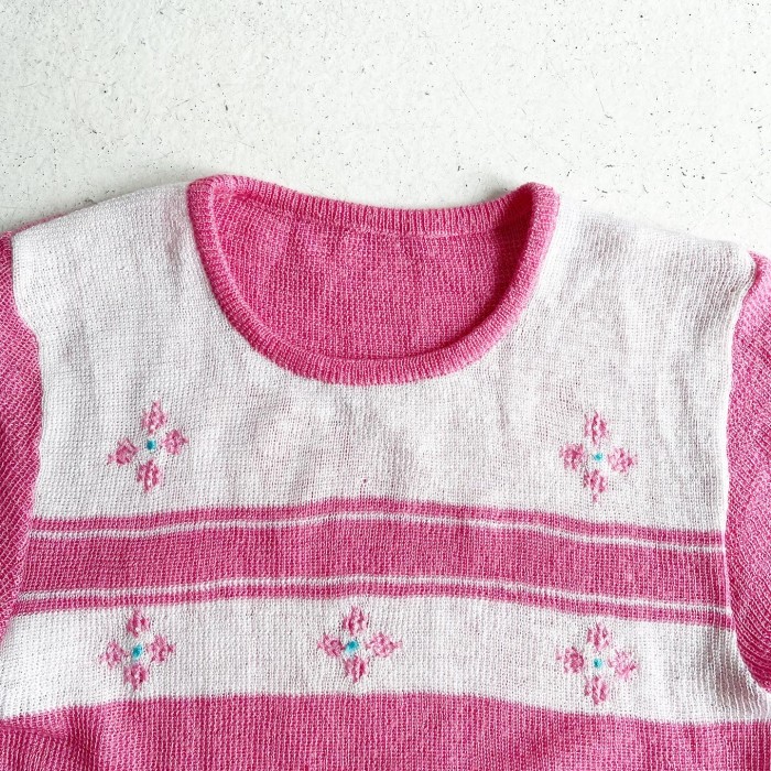 1970s S/S Pink Border Design Knit Tops | Vintage.City 古着屋、古着コーデ情報を発信