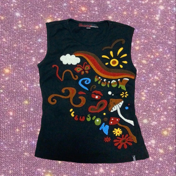 y2k early 2000's " Miss sixty "Retro Psychedelic Embroidery tank top | Vintage.City 빈티지숍, 빈티지 코디 정보
