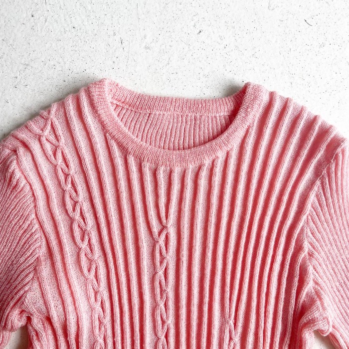 1970s S/S Pink Cable knit tops | Vintage.City 빈티지숍, 빈티지 코디 정보