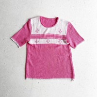1970s S/S Pink Border Design Knit Tops | Vintage.City ヴィンテージ 古着