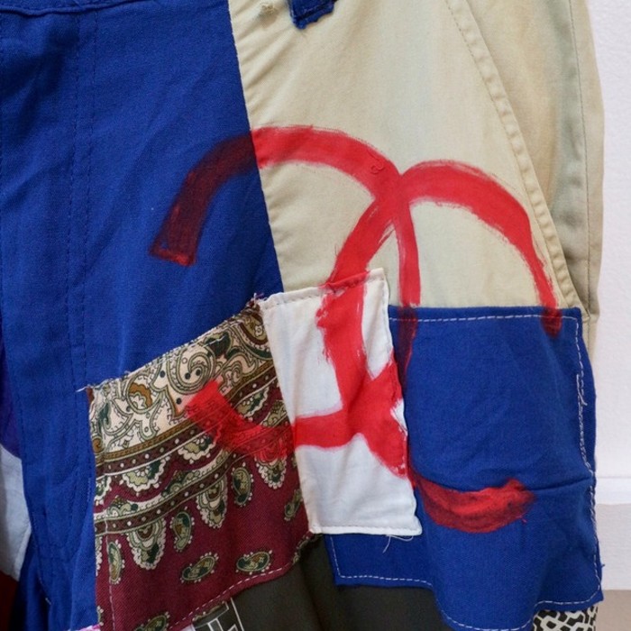 【"再構築 custom" hand-painted logo & patch design wide pants】 | Vintage.City 古着屋、古着コーデ情報を発信