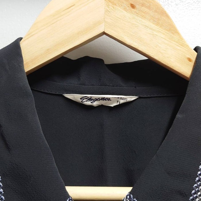 Elegance fashion ポリエステル 刺繍 二重襟 ブラウス ブラック | Vintage.City 빈티지숍, 빈티지 코디 정보