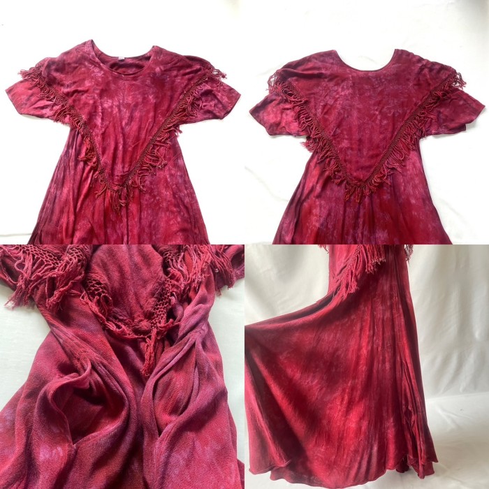 Made in Morocco burgundy fringe maxi onepiece | Vintage.City 古着屋、古着コーデ情報を発信