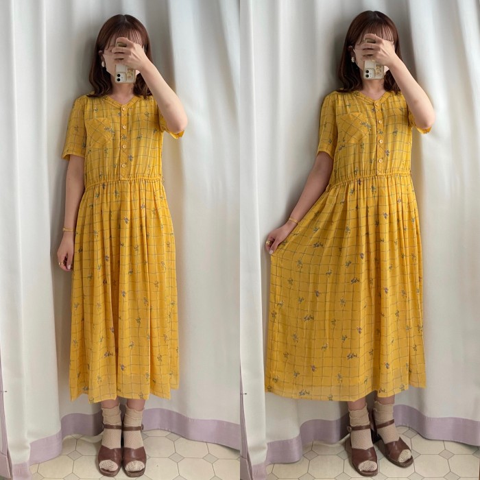knight × plaid yellow dress〈レトロ古着 騎士 × チェック柄 イエロー ワンピース 日本製〉 | Vintage.City Vintage Shops, Vintage Fashion Trends