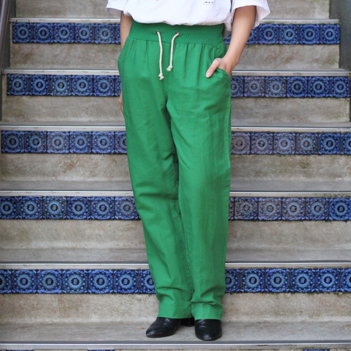 EU VINTAGE GREEN COLOR RIB LINEN EASY PANTS/ヨーロッパ古着グリーンカラーリブリネンイージーパンツ | Vintage.City 빈티지숍, 빈티지 코디 정보