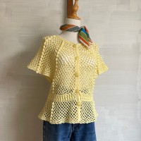 hand knit flared sleeve peplum cardigan 〈レトロ古着 ハンドニットフレアスリーブ ペプラムカーディガン 黄色〉 | Vintage.City ヴィンテージ 古着