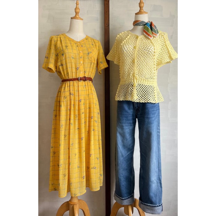 knight × plaid yellow dress〈レトロ古着 騎士 × チェック柄 イエロー ワンピース 日本製〉 | Vintage.City Vintage Shops, Vintage Fashion Trends