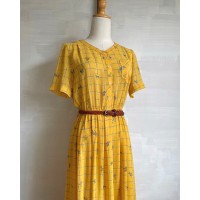 knight × plaid yellow dress〈レトロ古着 騎士 × チェック柄 イエロー ワンピース 日本製〉 | Vintage.City ヴィンテージ 古着