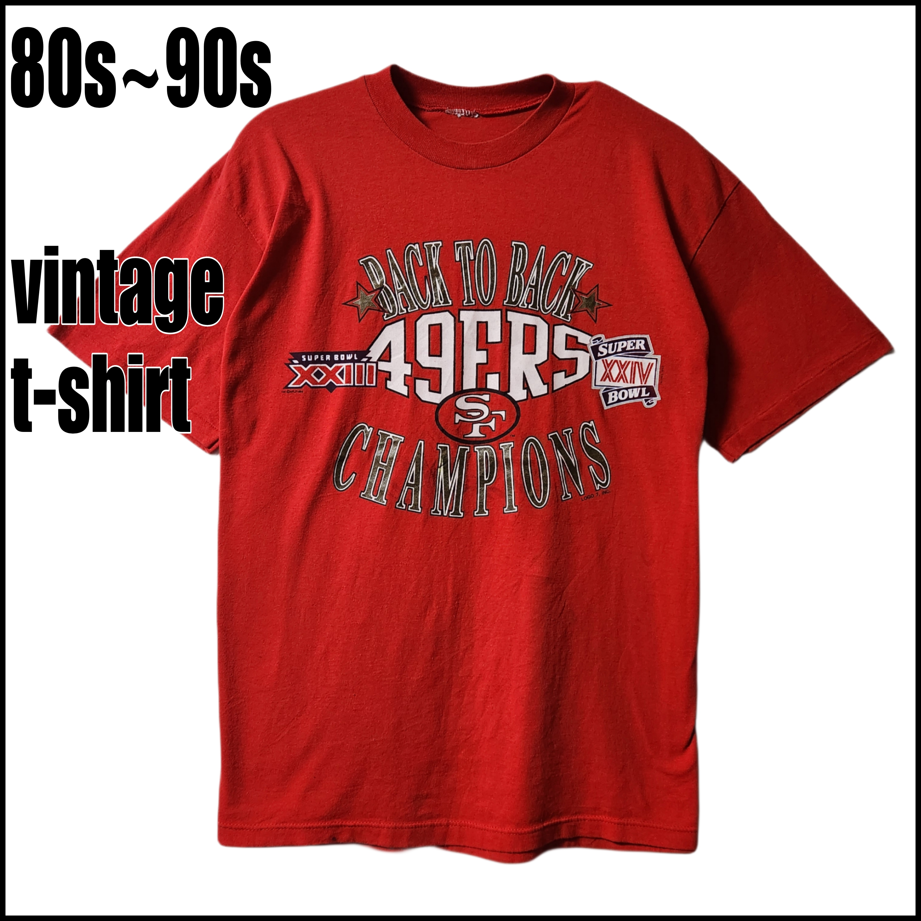 80s - 90s NFL 49ERS デザインTシャツ ヴィンテージ 半袖 赤 サイズL