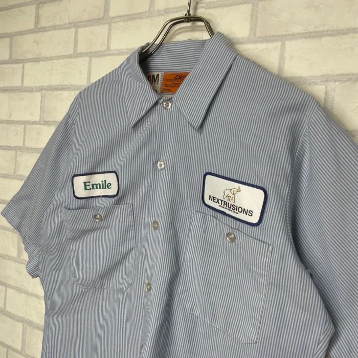 CU   半袖ワークシャツ　M   ワッペン　ストライプ | Vintage.City 古着屋、古着コーデ情報を発信