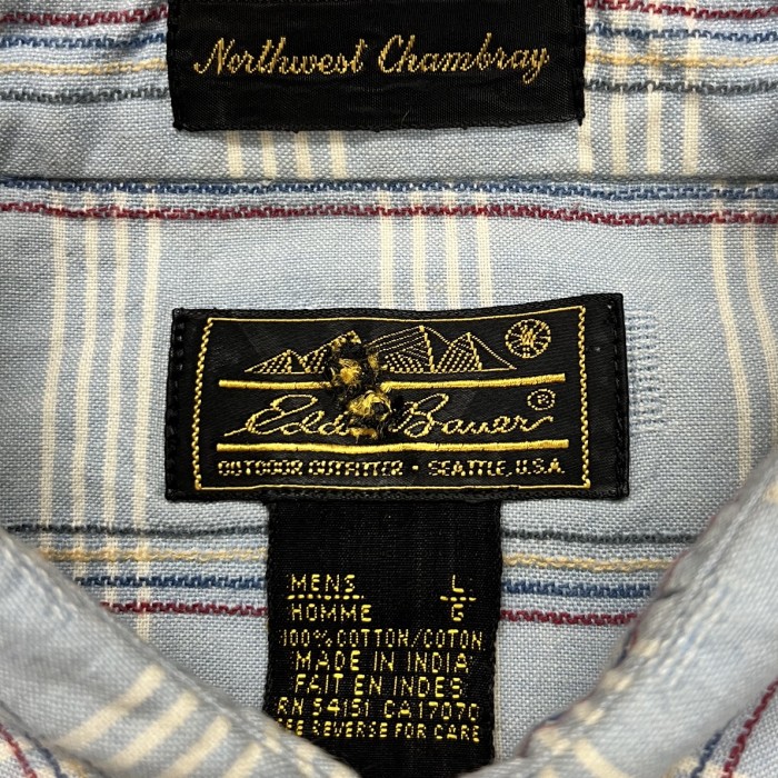 90'S EDDIE BAUER "NORTHWEST CHAMBRAY" 黒タグ 半袖 シャンブレーシャツ ブルー | Vintage.City 빈티지숍, 빈티지 코디 정보