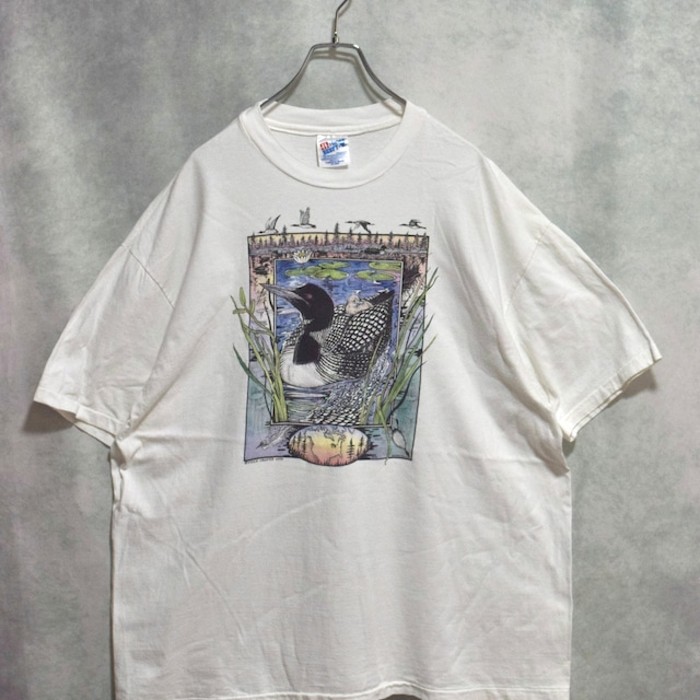 old white cotton printed t-shirts | Vintage.City 古着屋、古着コーデ情報を発信
