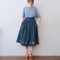 花刺繍ロングデニムスカート | Vintage.City ヴィンテージ 古着