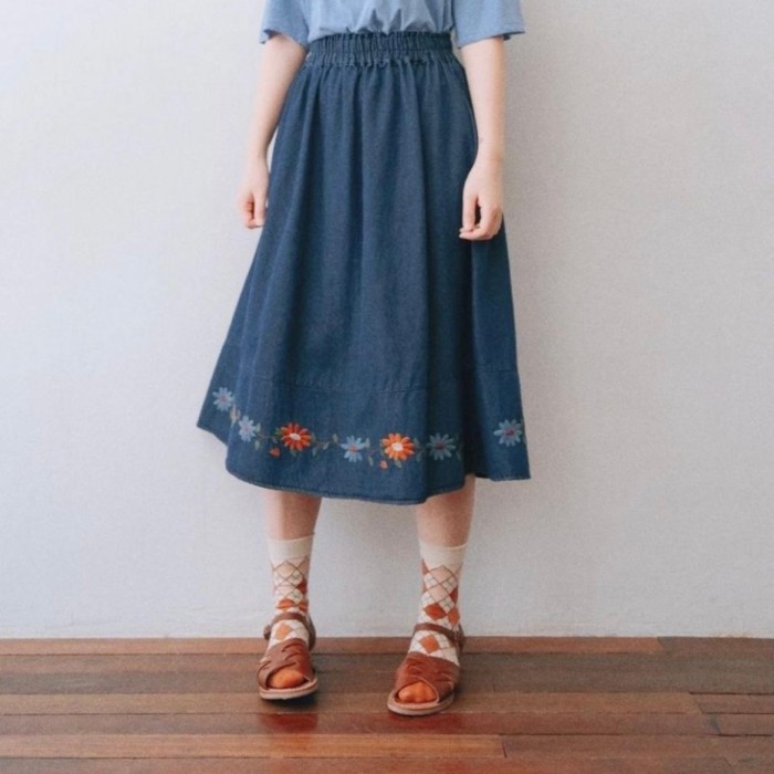花刺繍ロングデニムスカート | Vintage.City 古着屋、古着コーデ情報を発信