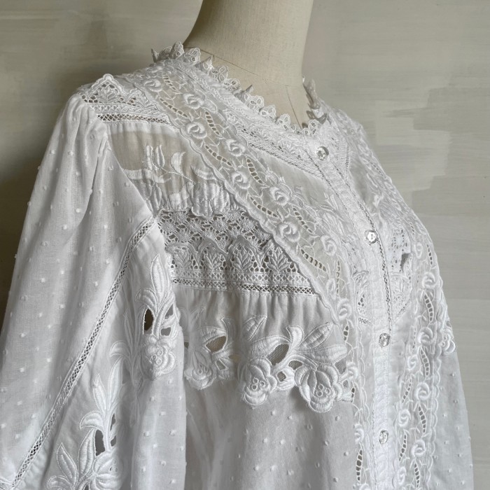 cotton lace white blouse 〈レトロ古着 コットンレース ホワイトブラウス 白〉 | Vintage.City 빈티지숍, 빈티지 코디 정보