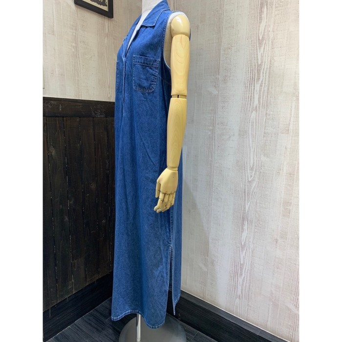 90s FADED GLORY JEANS CO オープンカラー ノースリーブ デニム ロング ワンピース ドレス | Vintage.City 古着屋、古着コーデ情報を発信