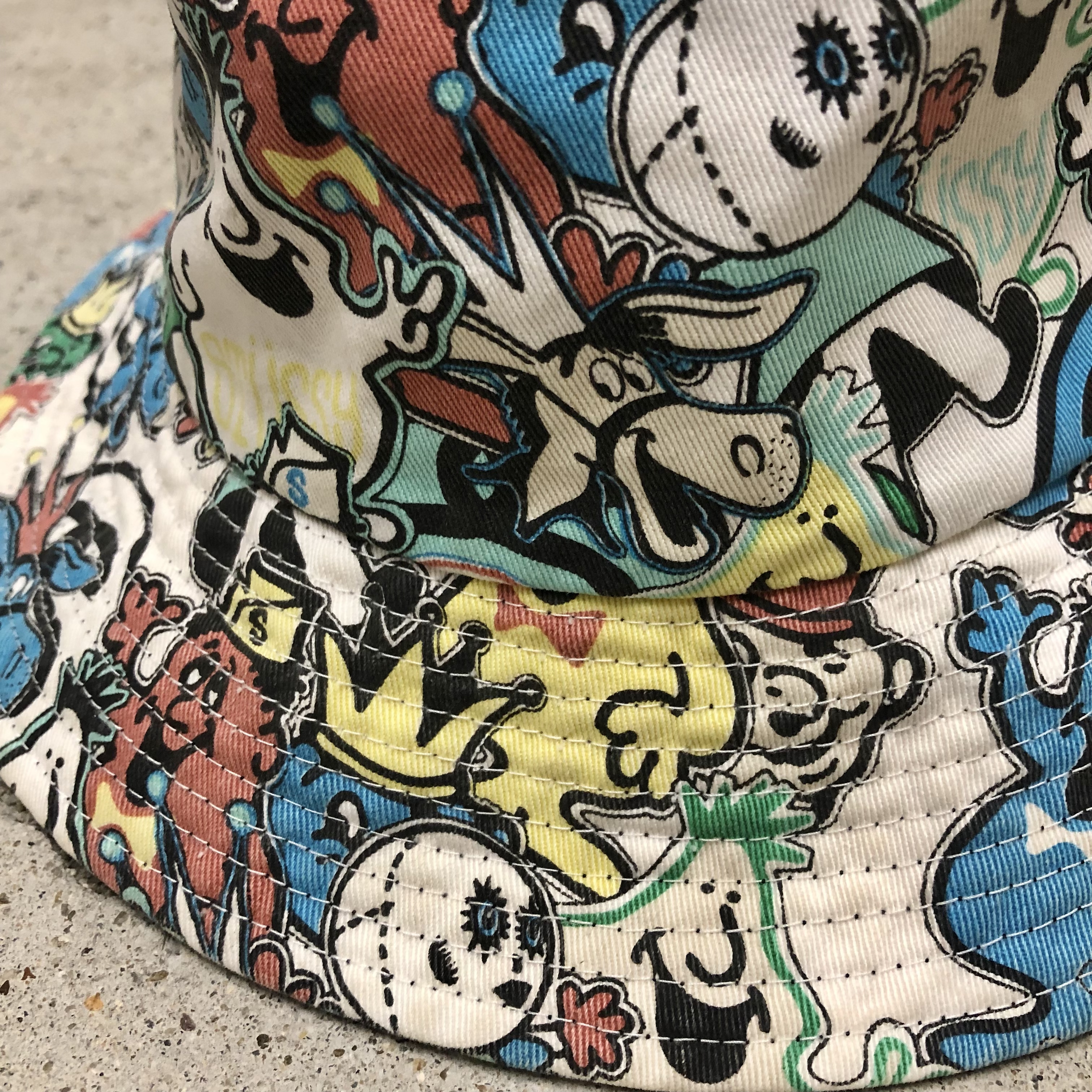 00s OLD STUSSY/Character print Bucket Hat/S/M/キャラクタープリント