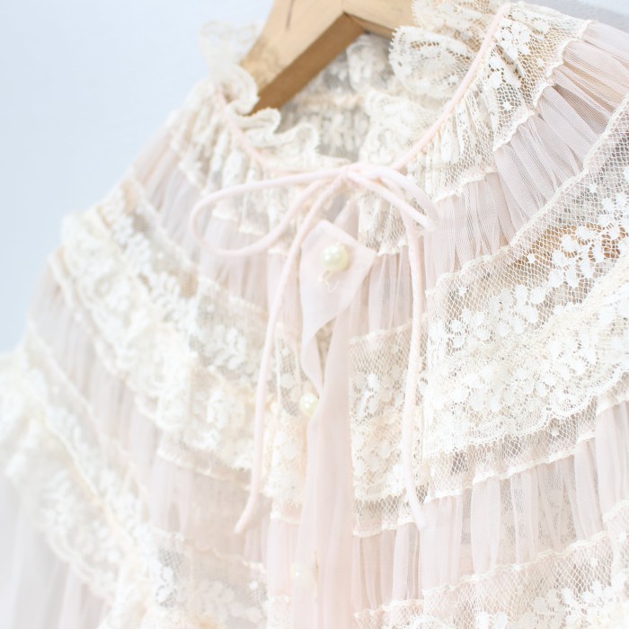 *SPECIAL ITEM 70's USA VINTAGE LACE SEE THROUGH SMOCKING DESIGN NIGHT LINGERIE DRESS ONE PIECE/70年代アメリカ古着レースシースルーデザインナイトランジェリードレスワンピース | Vintage.City 古着屋、古着コーデ情報を発信