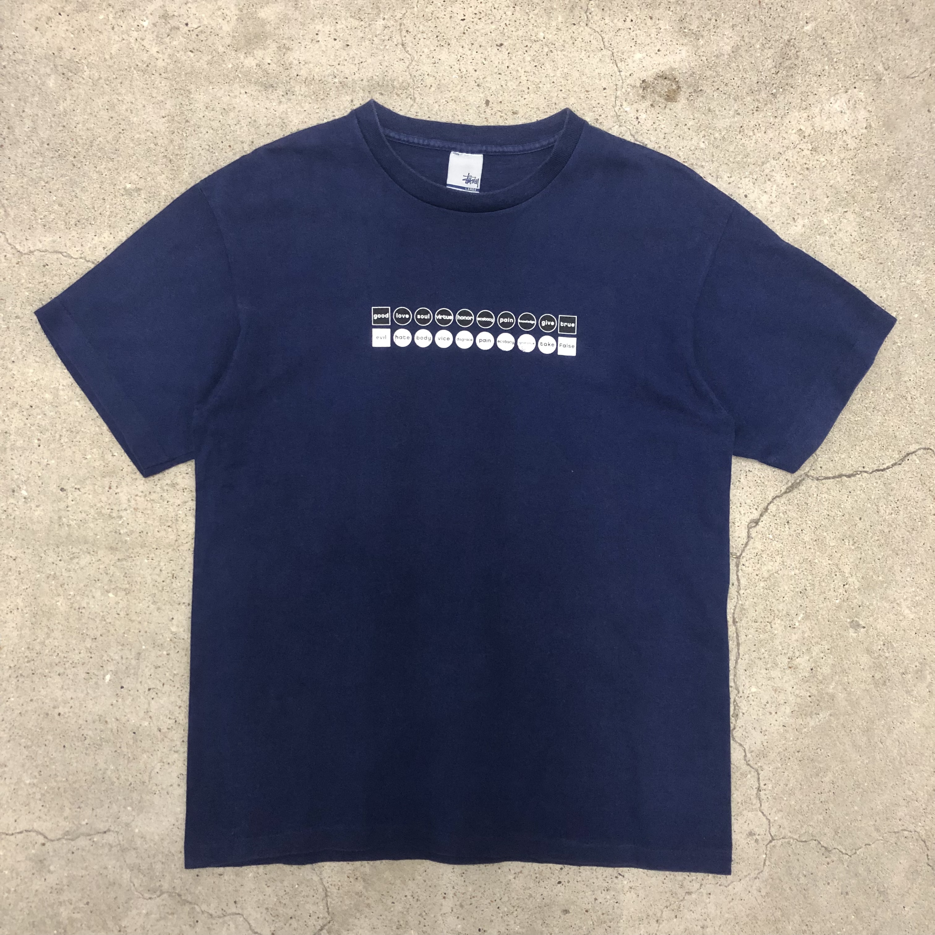 00s OLD STUSSY/Opposite word/USA製/銀タグ/L/反対語プリント/Tシャツ