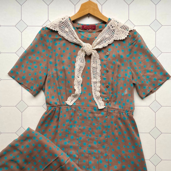 chocolate mint color dot dress〈レトロ古着 チョコミントカラー ドット柄ワンピース〉 | Vintage.City 빈티지숍, 빈티지 코디 정보