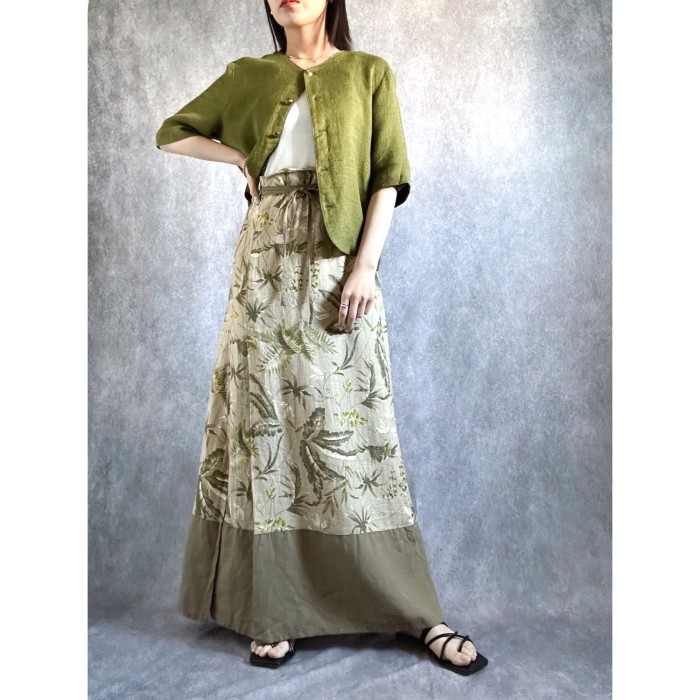 leaf pattern linen slit skirt | Vintage.City Vintage Shops, Vintage Fashion Trends