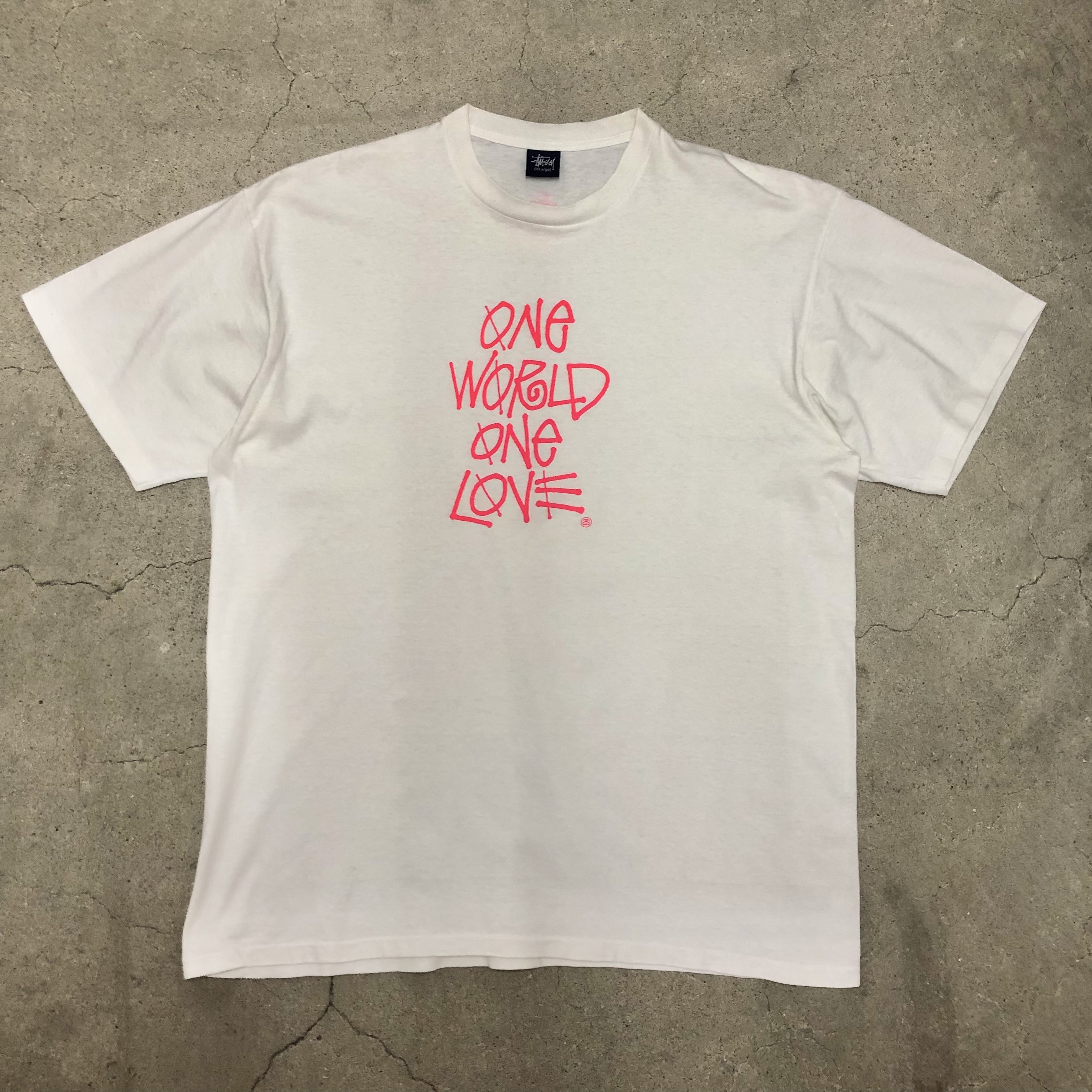 00s OLD STUSSY/ONE WORLD ONE LOVE Tee/紺タグ/XL/プリントTシャツ