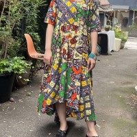 African batik multi pattern asymmetry one-piece | Vintage.City 古着屋、古着コーデ情報を発信