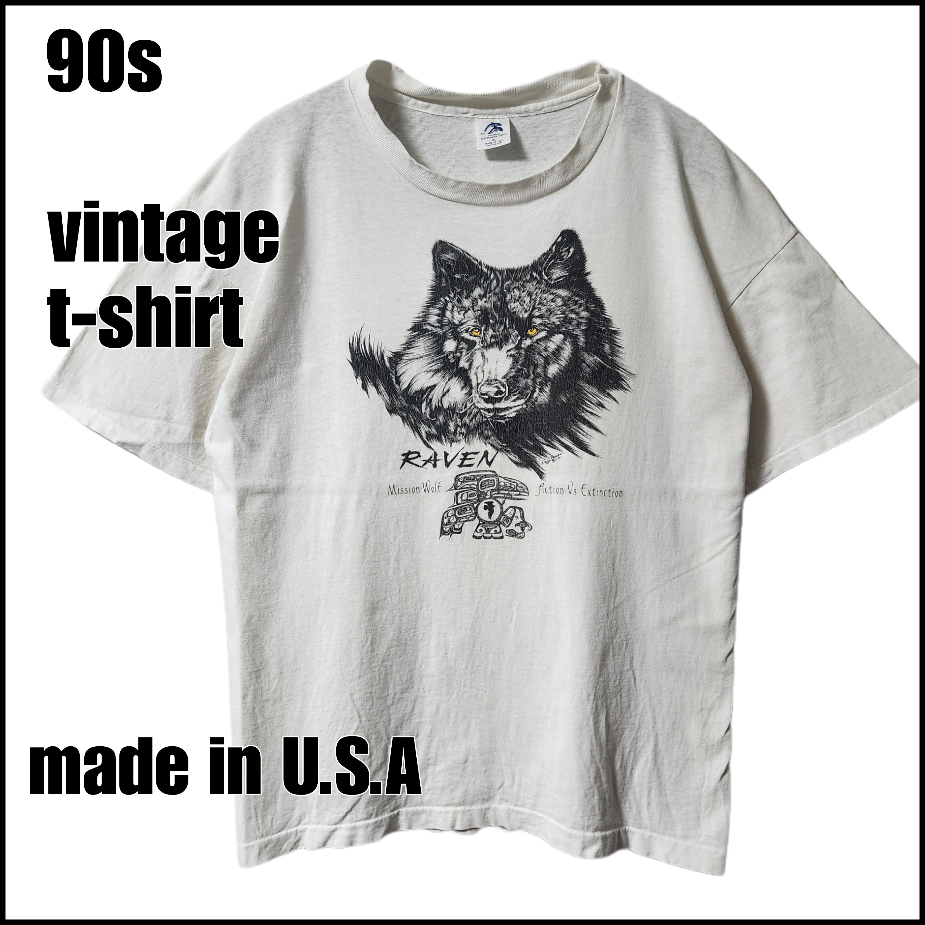 90s ヴィンテージ デザインTシャツ アニマルデザイン Tシャツ 狼 ...