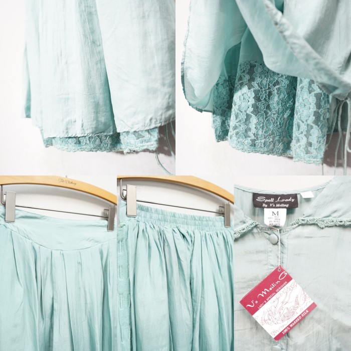 DEAD STOCK USA VINTAGE SILK100% BIG COLLAR LACE SWITCHED SET UP SKIRT/デッドストックアメリカ古着シルク100%ビッグカラーレース切替セットアップスカート | Vintage.City 古着屋、古着コーデ情報を発信