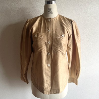 puff sleeve no collar silk blouse | Vintage.City 빈티지숍, 빈티지 코디 정보