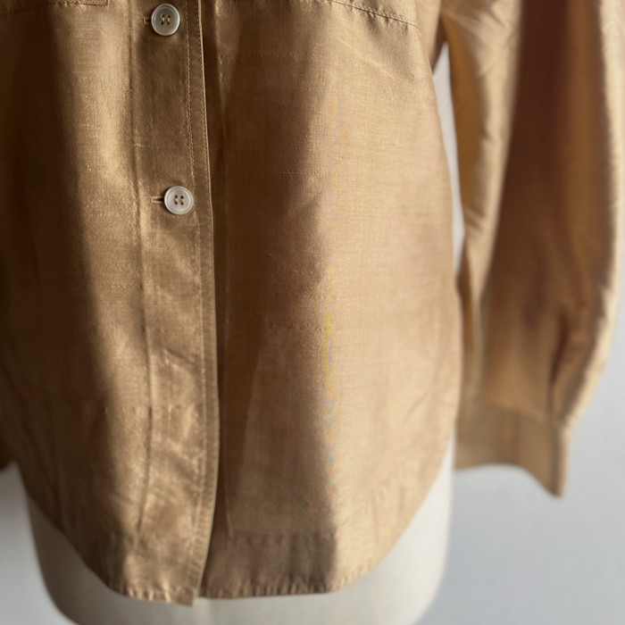 puff sleeve no collar silk blouse | Vintage.City 古着屋、古着コーデ情報を発信