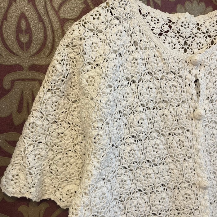 white crochet vintage cardigan | Vintage.City 古着屋、古着コーデ情報を発信