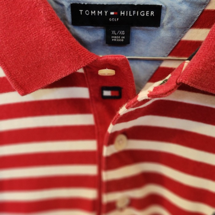 TOMMY HILFIGER GOLF ポロシャツ　刺繍　ボーダー　赤　XL | Vintage.City 빈티지숍, 빈티지 코디 정보