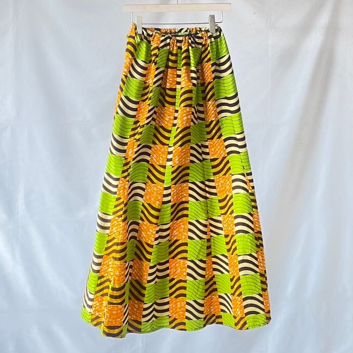 アフリカンバティック　オレンジ　グリーン　ブラウン　マキシ　フレアスカート　ロングスカート　柄 | Vintage.City 古着屋、古着コーデ情報を発信