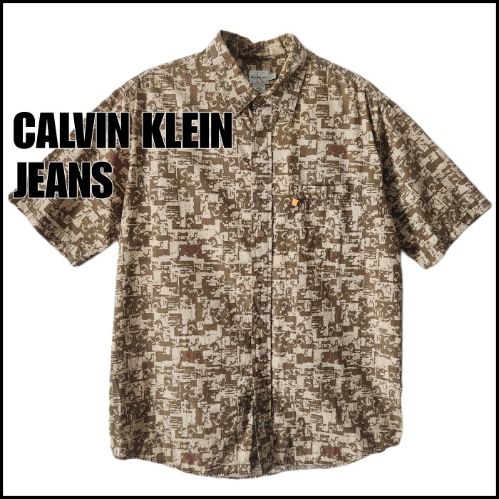 90s CALVIN KLEIN　総柄　半袖シャツ　アースカラー　ブラウン　サイズL | Vintage.City 古着屋、古着コーデ情報を発信