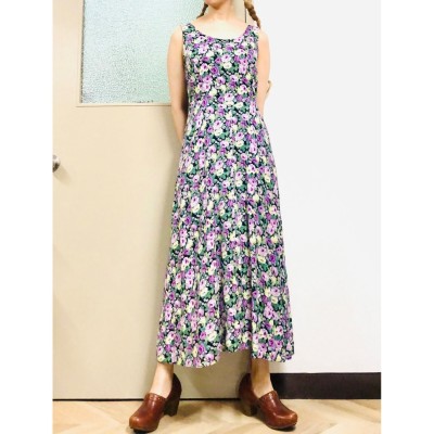 Vintage floral sleeveless long dress | Vintage.City 古着屋、古着コーデ情報を発信