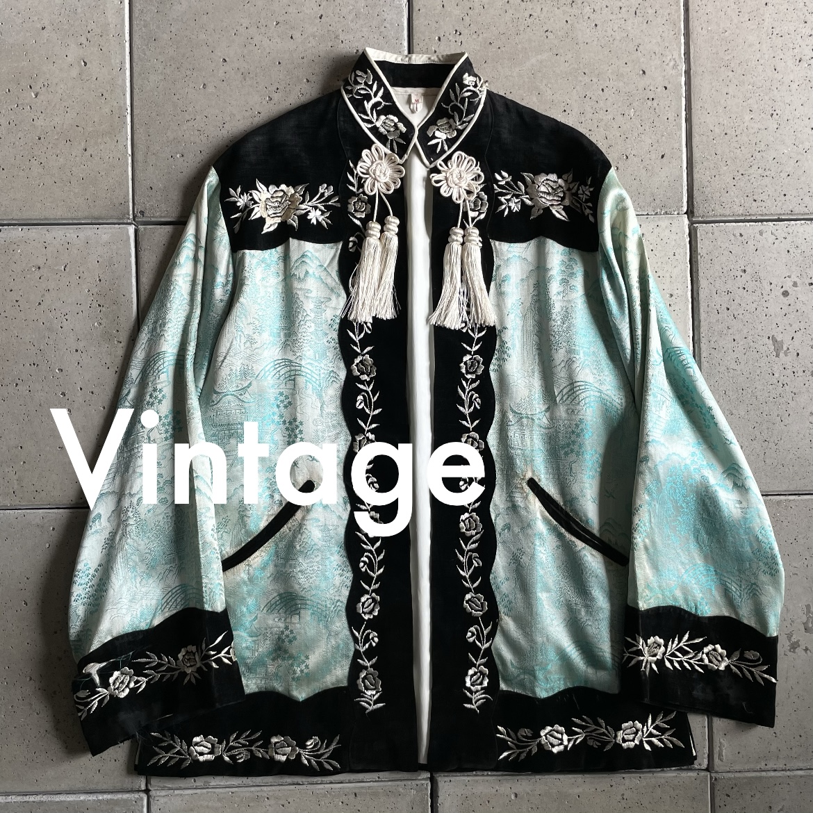 60s ヴィンテージYokohama Sakaki刺繍カンフー ジャケットM | Vintage.City