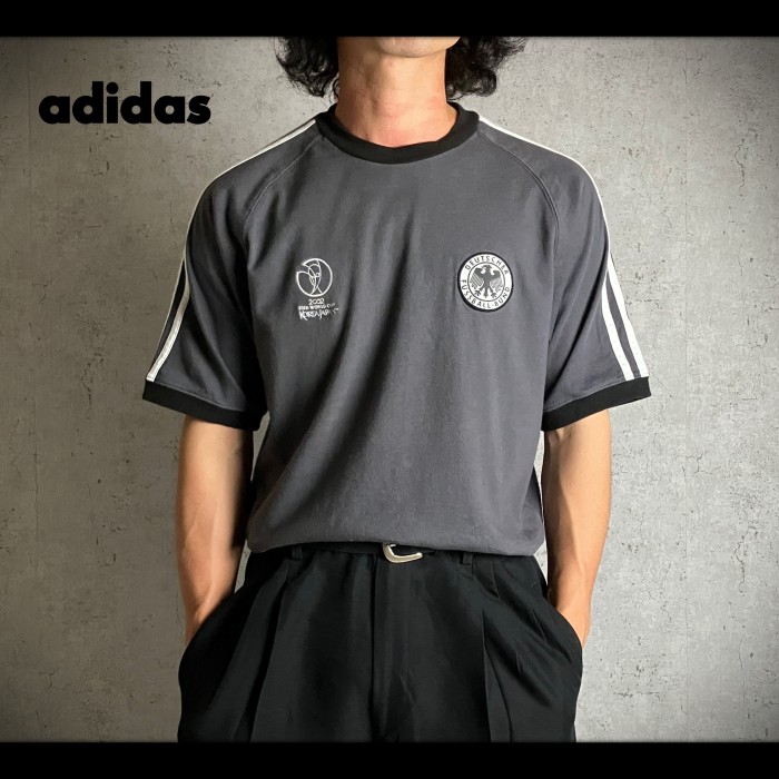 00s adidas アディダス フットボール 刺繍 リンガー Tシャツ y2k