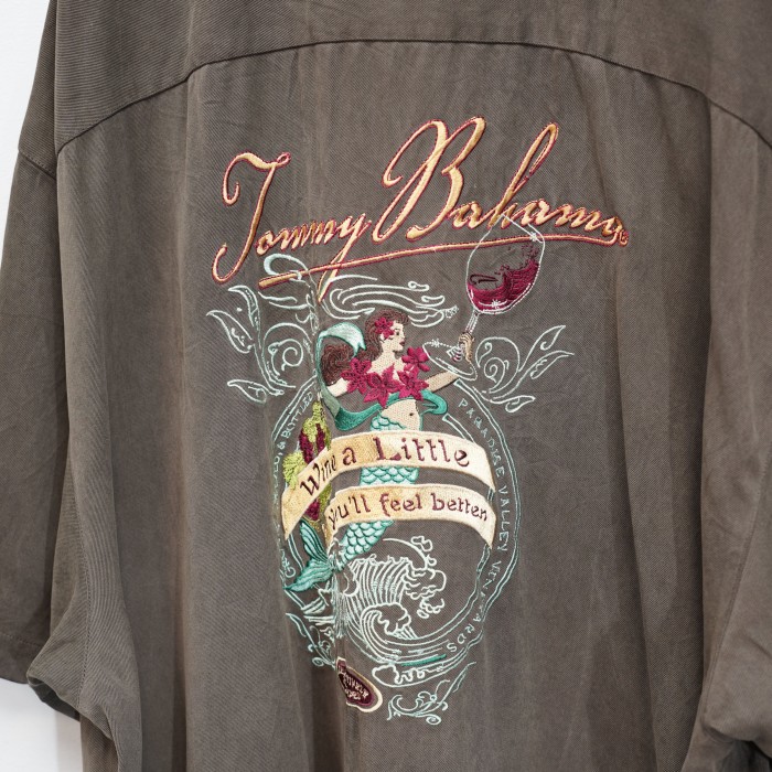 USA VINTAGE アメリカ人魚とワイン刺繍デザイン半袖シャツ 