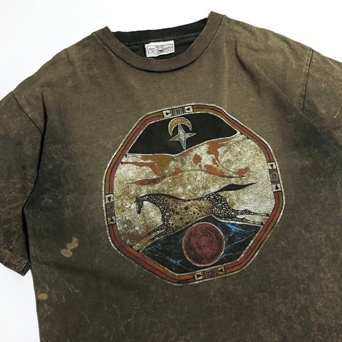 90s acid wash Horse graphic T-shirt グラフィック Tシャツ アート系 馬 動物 アニマル | Vintage.City 빈티지숍, 빈티지 코디 정보