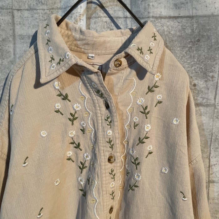 80s corduroy flower stitch shirt | Vintage.City 古着屋、古着コーデ情報を発信