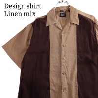 【リネン混合】haggar オープンカラーシャツ ラインデザイン ブラウン | Vintage.City 古着屋、古着コーデ情報を発信