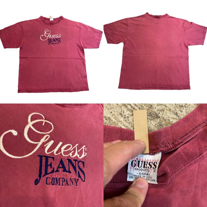 ビンテージ 90年代 ゲスジーンズ ロゴ刺繍 Tシャツ OSFA エンジ | Vintage.City 빈티지숍, 빈티지 코디 정보