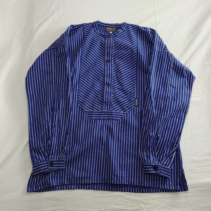 【雰囲気抜群】フィッシャーマンシャツ ストライプ プルオーバー 青 白 | Vintage.City 古着屋、古着コーデ情報を発信