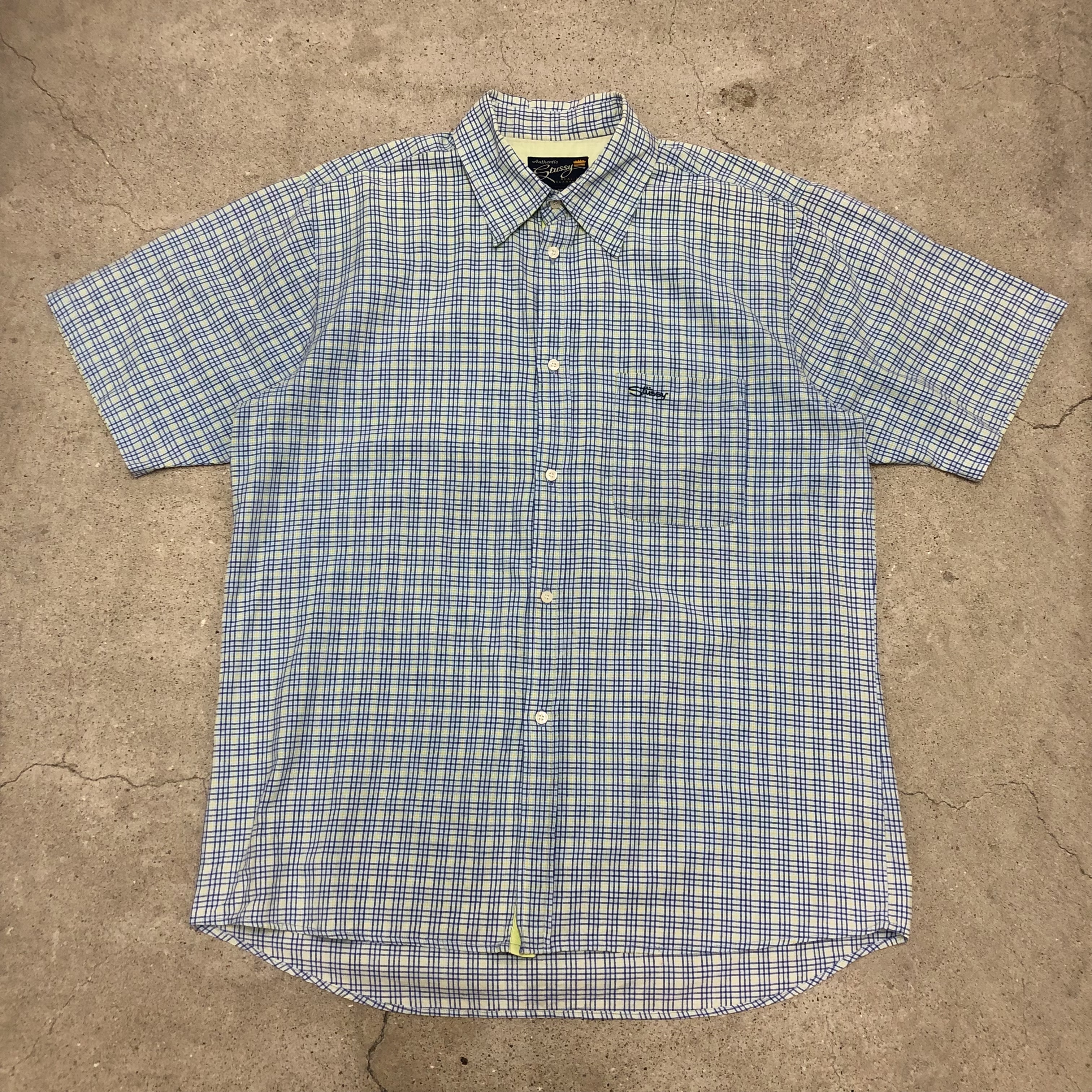 90～00s OLD STUSSY/Check s/s Shirt/紺タグ/INDIA製/XL/チェック柄 